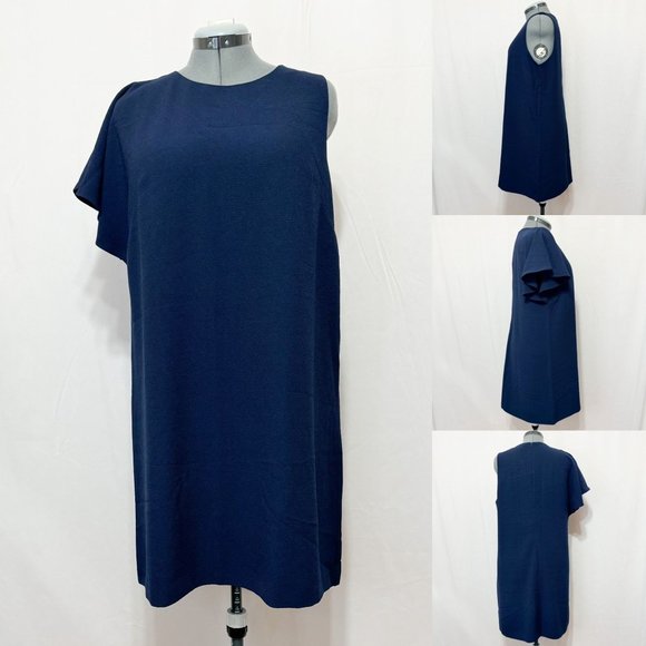 Chelsea28 NWOT Sz XL Navy One Shoulder A-Lined Lined Dress - Picture 2 of 13